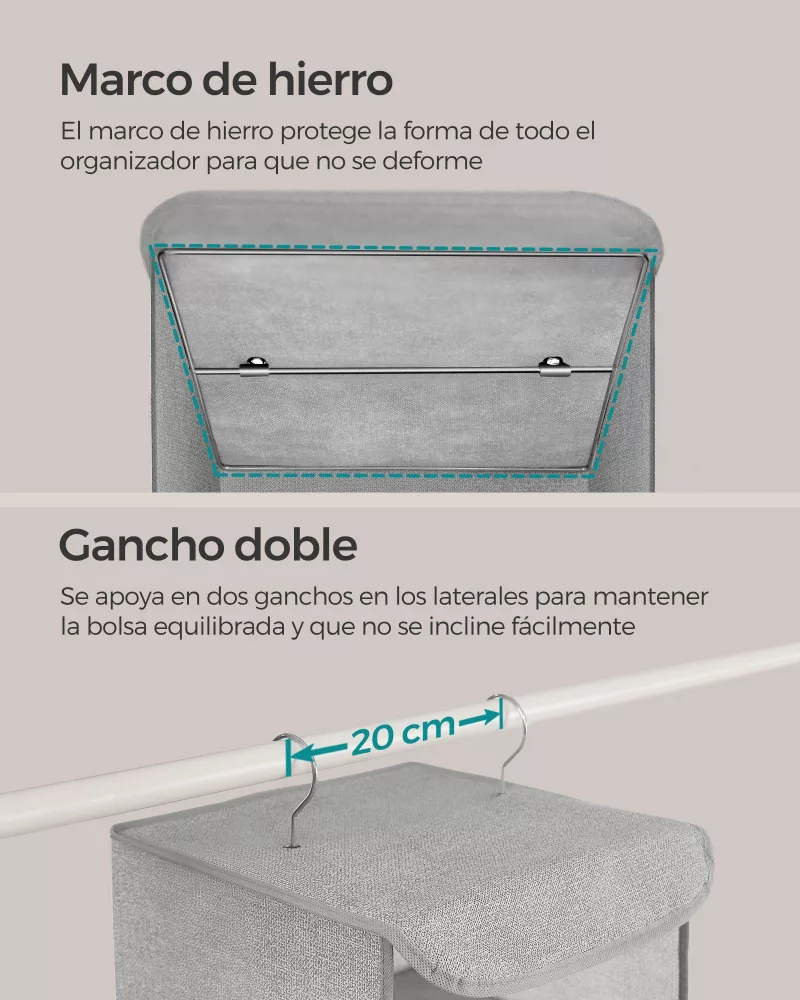 Juego de 2 organizadores colgantes patrón de lino gris claro - Imagen 5