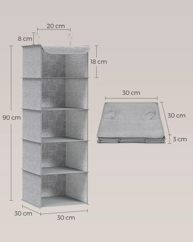 Juego de 2 organizadores colgantes patrón de lino gris claro - Imagen 7