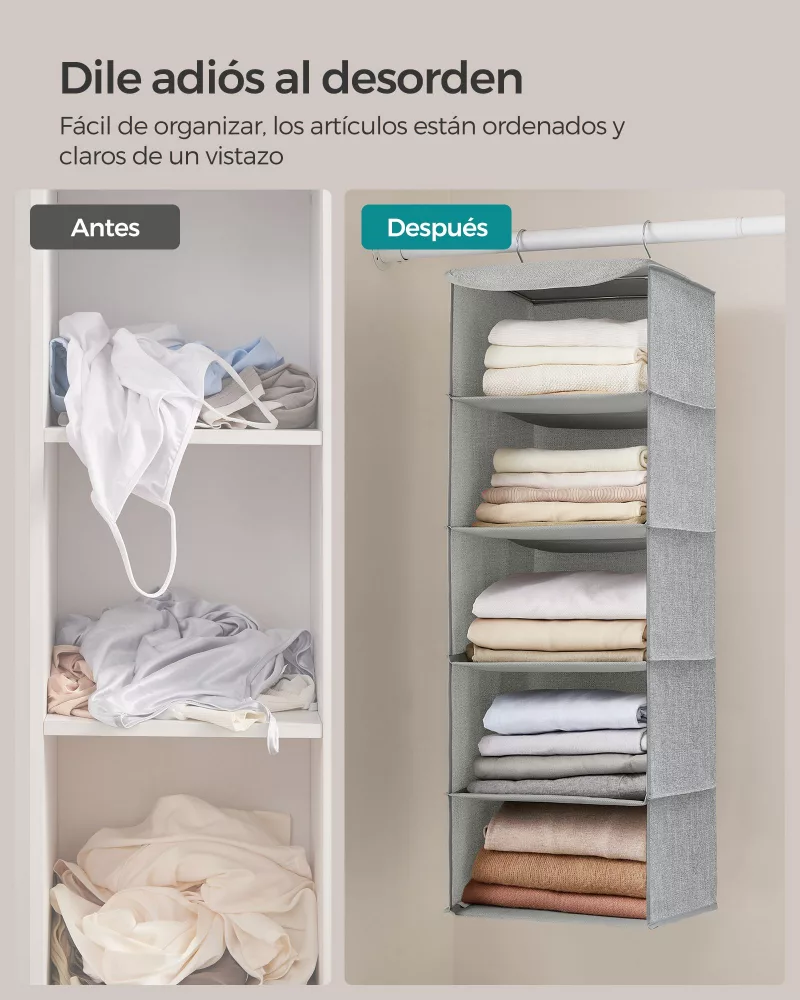 Juego de 2 organizadores colgantes patrón de lino gris claro - Imagen 4