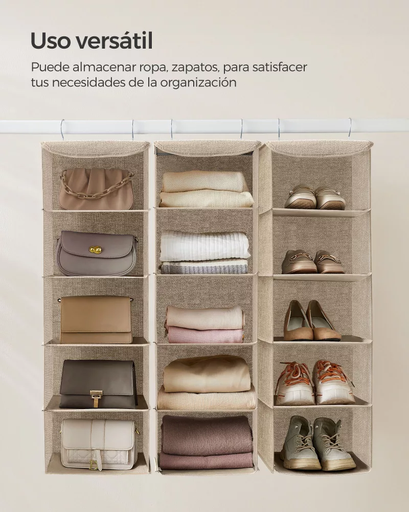 Organizador colgante patrón de lino beige arena - Imagen 2