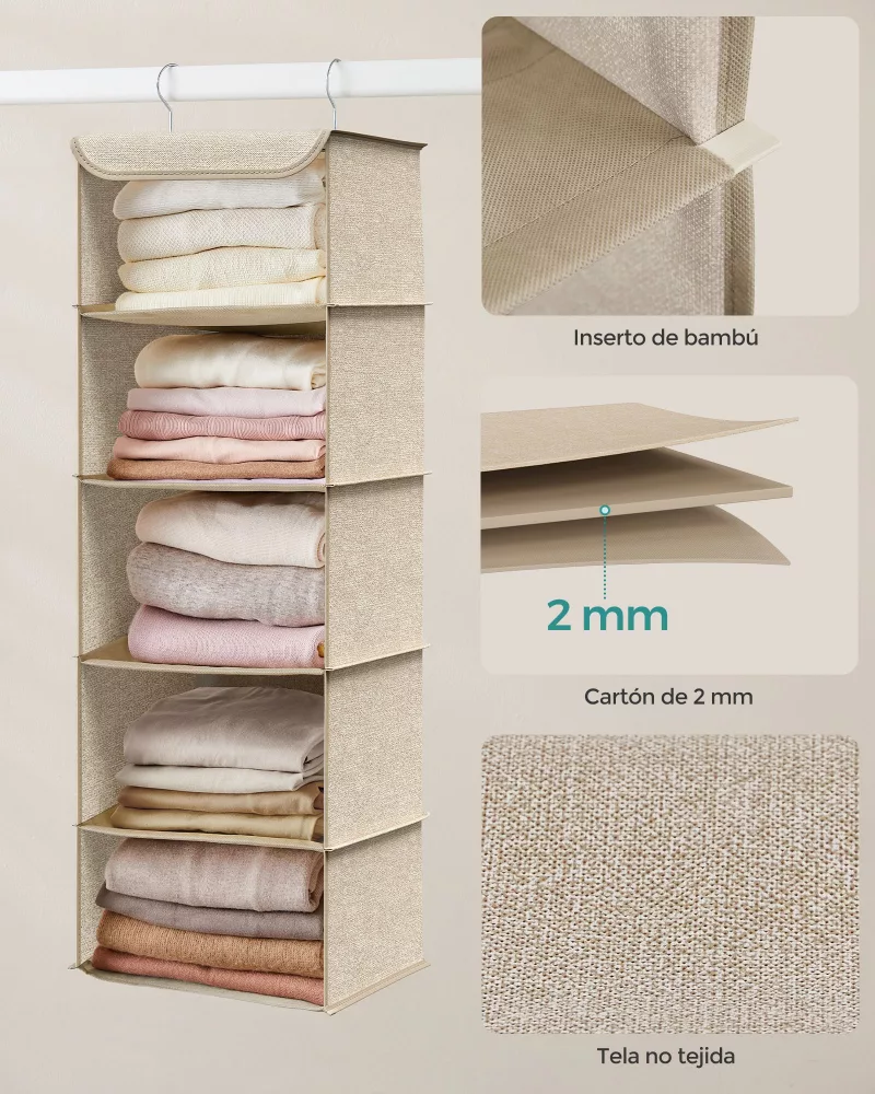 Organizador colgante patrón de lino beige arena - Imagen 3