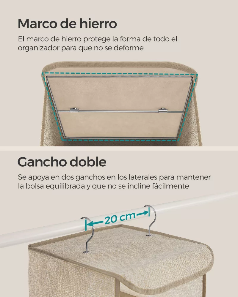 Organizador colgante patrón de lino beige arena - Imagen 5