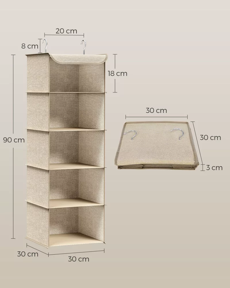 Organizador colgante patrón de lino beige arena - Imagen 7