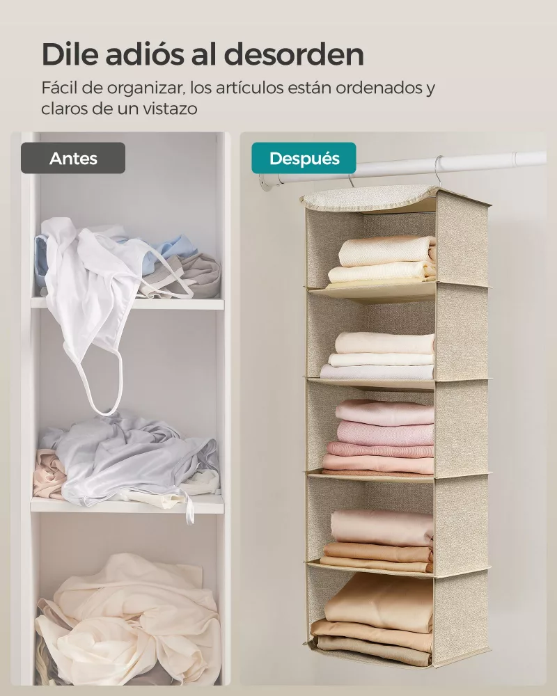 Organizador colgante patrón de lino beige arena - Imagen 4