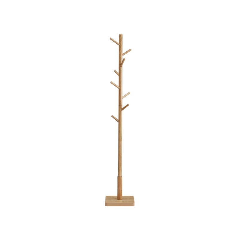 Perchero de pie de madera maciza con 8 ganchos natural