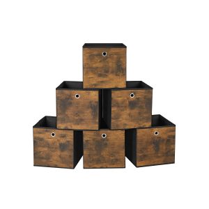 Juego de 6 cajas de almacenamiento marrón rústico y negro